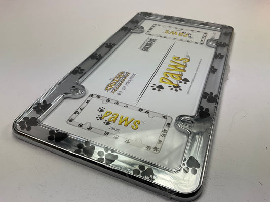 (2) Cruiser 23033 Paws License Plate Frame - Chrome, White