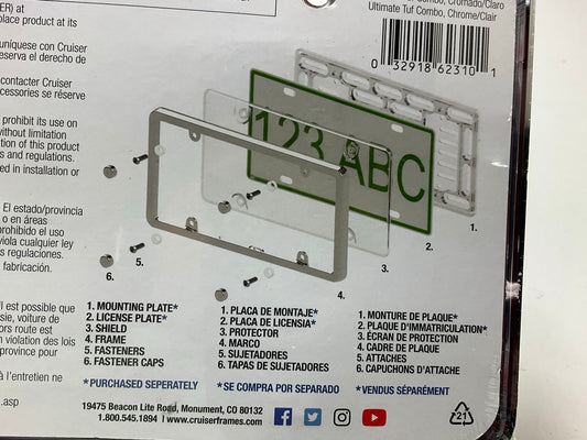 (2) Cruiser 62310 License Plate Frame & Shield Ultimate Tuf Combo Chrome/Clear