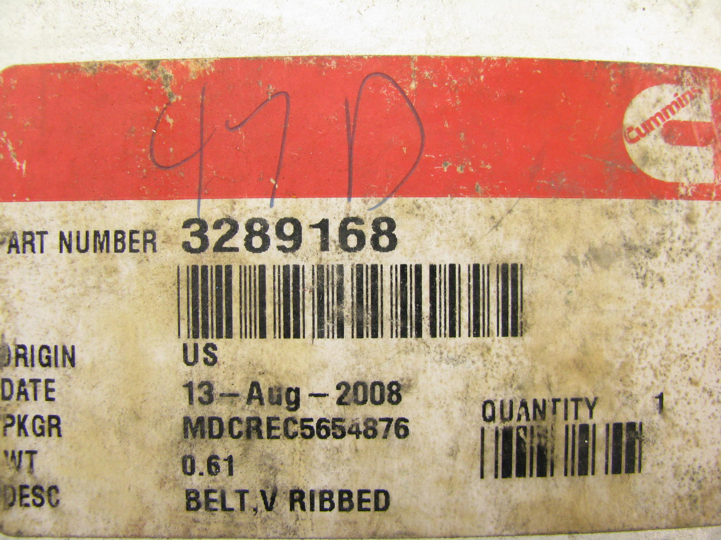 Cummins 3289168 Serpentine Belt - 1.087'' X 68.625'' - 8 Ribs