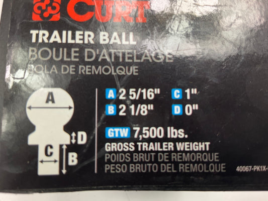 Curt 40005 2-5/16'' Trailer Hitch Ball (1'' X 2-1/8'' Shank, 7,500 Lbs., Chrome)