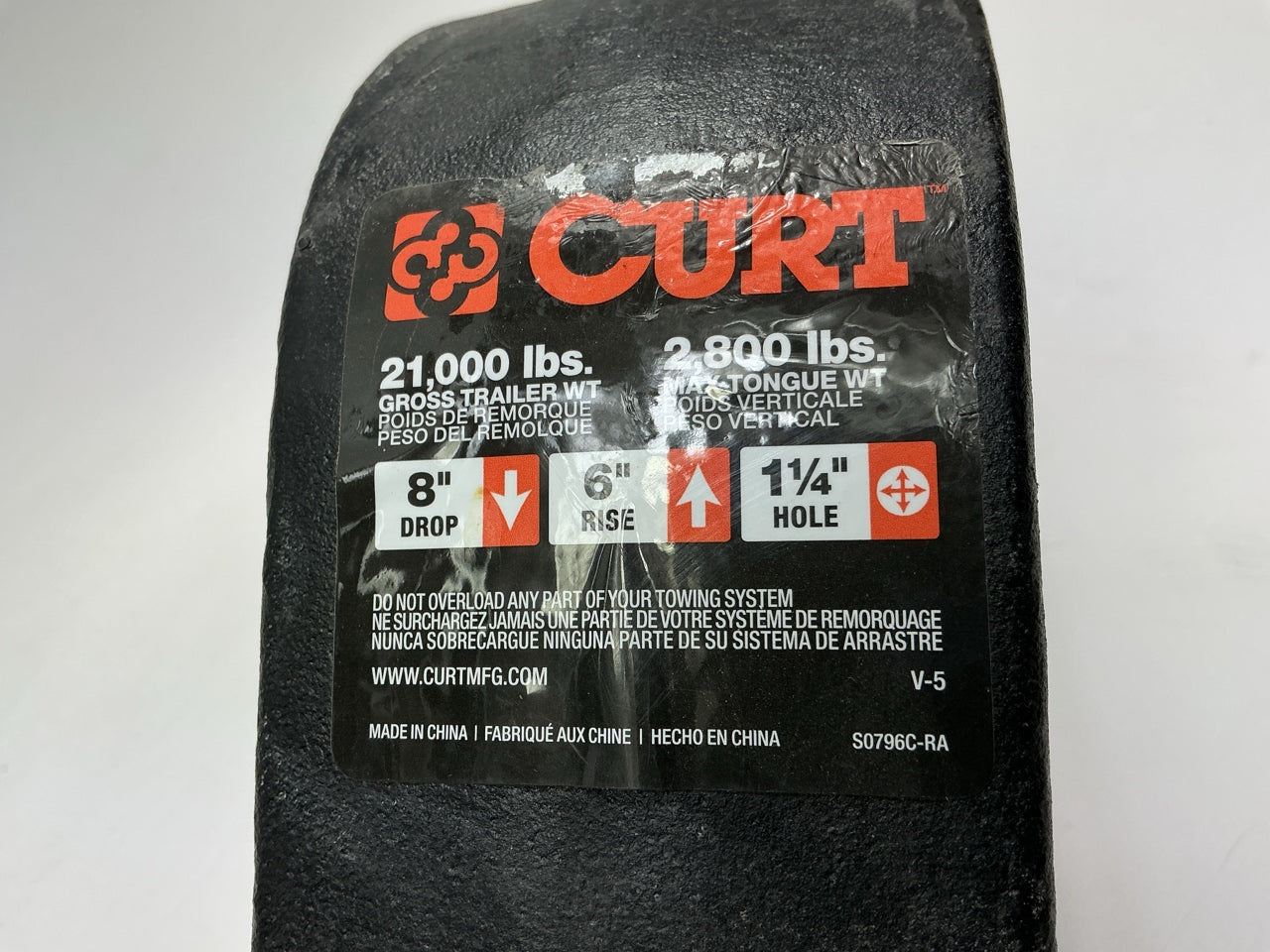 Curt 45432 3'' Receiver Ball Mount Class 5 Industrial Forged 8'' Drop / 6'' Rise