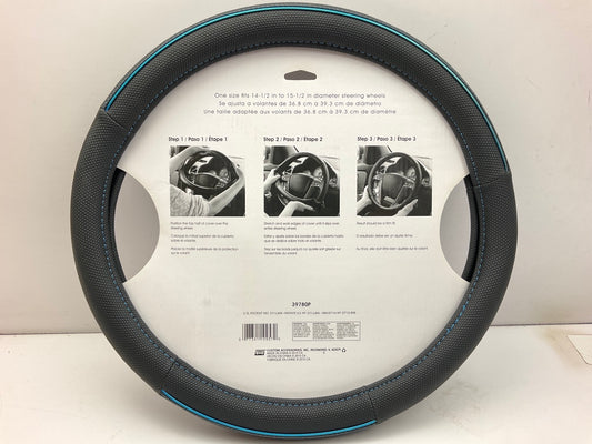 Custom Accessories 39780P - Steering Wheel Cover, Black, Blue 14-1/2''To 15-1/2''