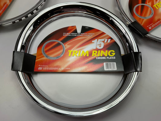 4 NEW 15'' CHROME PLATED Steel Wheel Trim Rings Beauty Rims - SET OF 4 PCS 48889