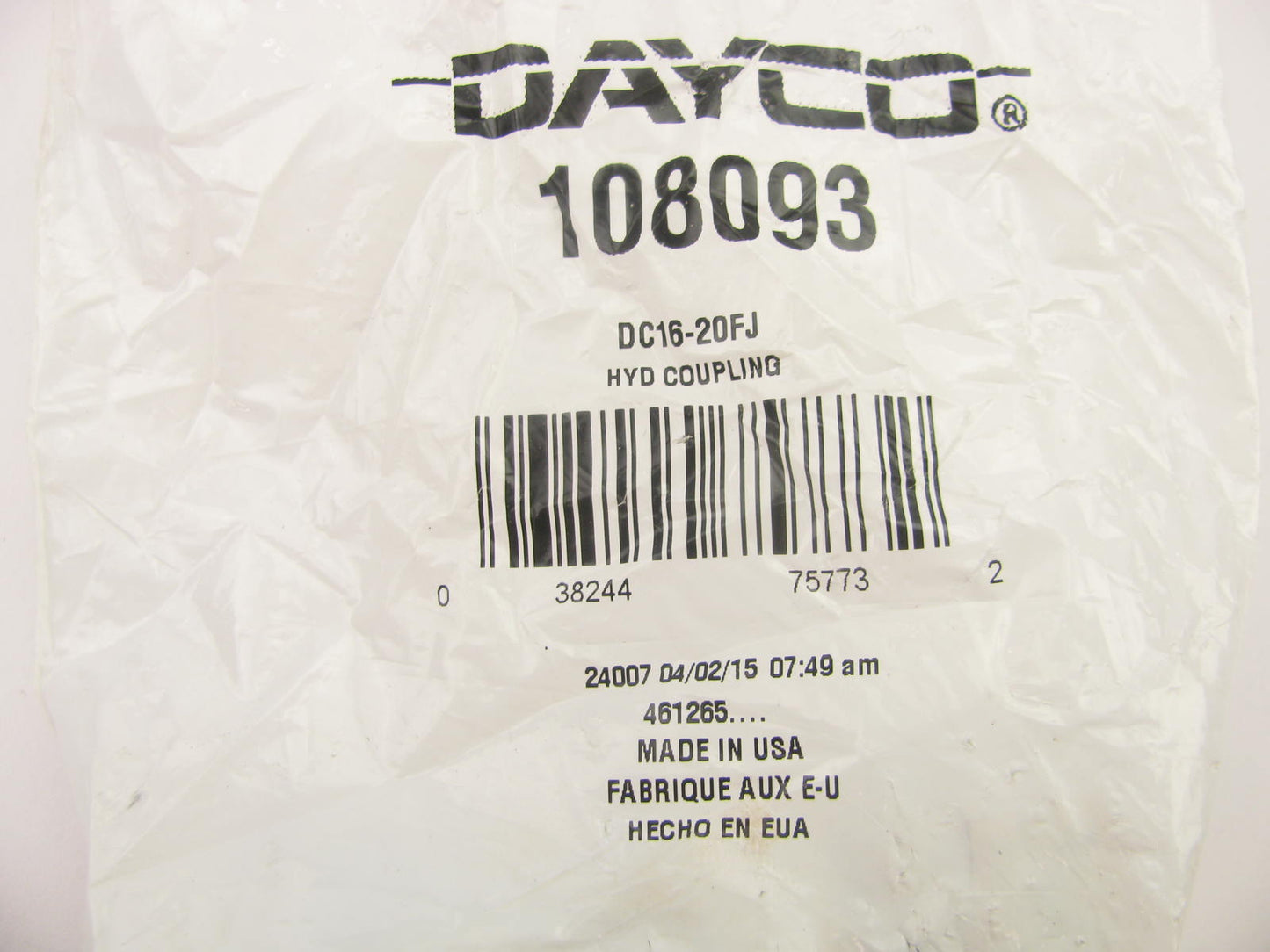 Dayco 108093 Hydraulic Crimp Fitting Female Swivel 37 Flare 1'' Hose ID