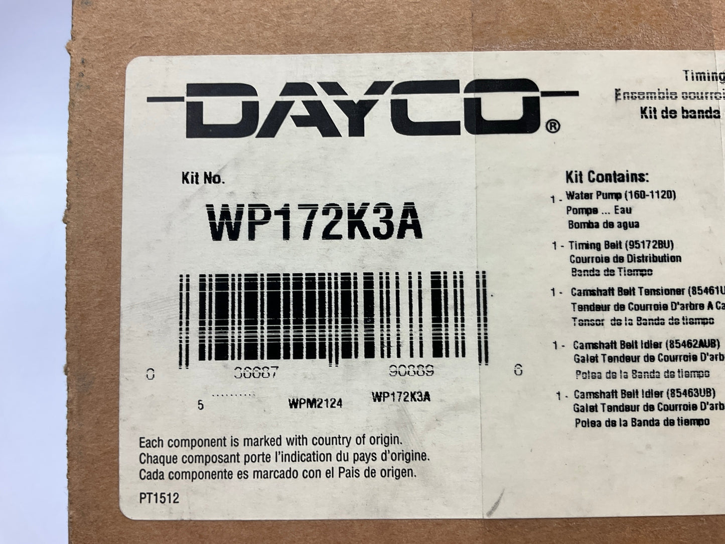 MISSING IDLER Dayco WP172K3A Engine Timing Belt Kit With Water Pump, &Tensioner
