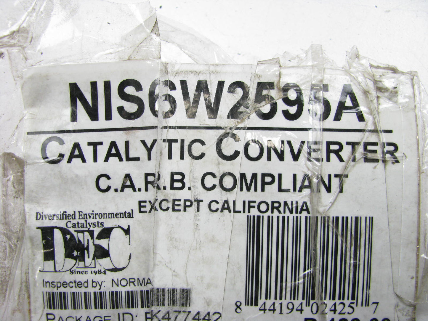 DEC NIS6W2595A Rear Catalytic Converter For 2007-09 Nissan Altima 2.5L NY CARB