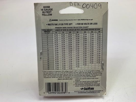 Deka 00398 Copper Yellow Wire Cable 16 Gauge - 28 Feet