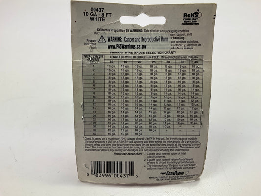 Deka 00437 Copper White Primary Wire 10 Gauge - 8 Feet