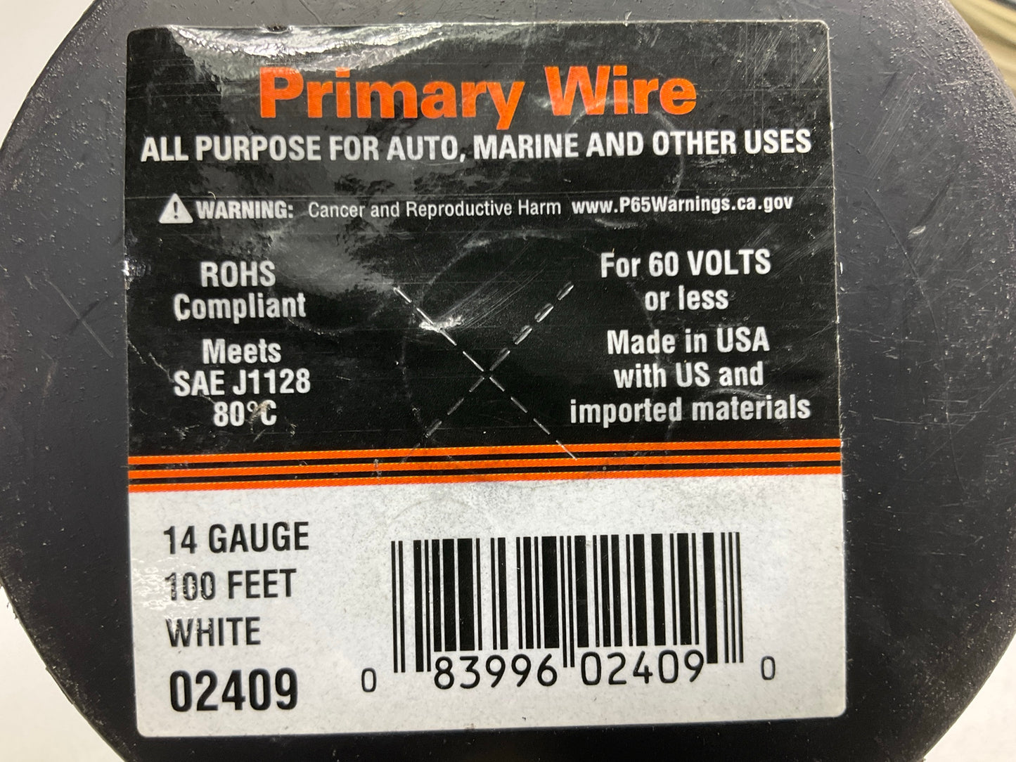 (2) Deka 02409 Automotive Primary Wire, White, 14 Gauge X 100' Long