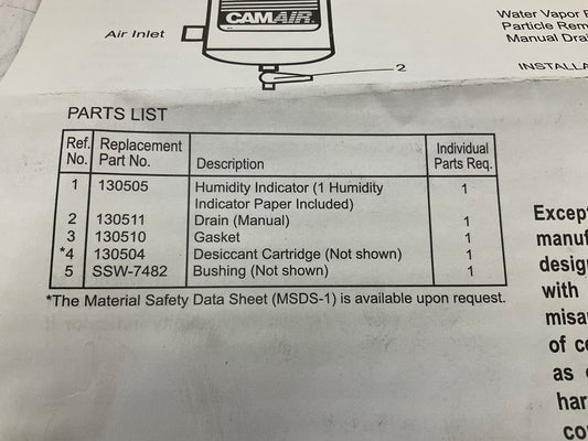 DeVilbiss 130500 CamAir CT30 Series Desiccant Air Dryer/Filter System Wall Mount