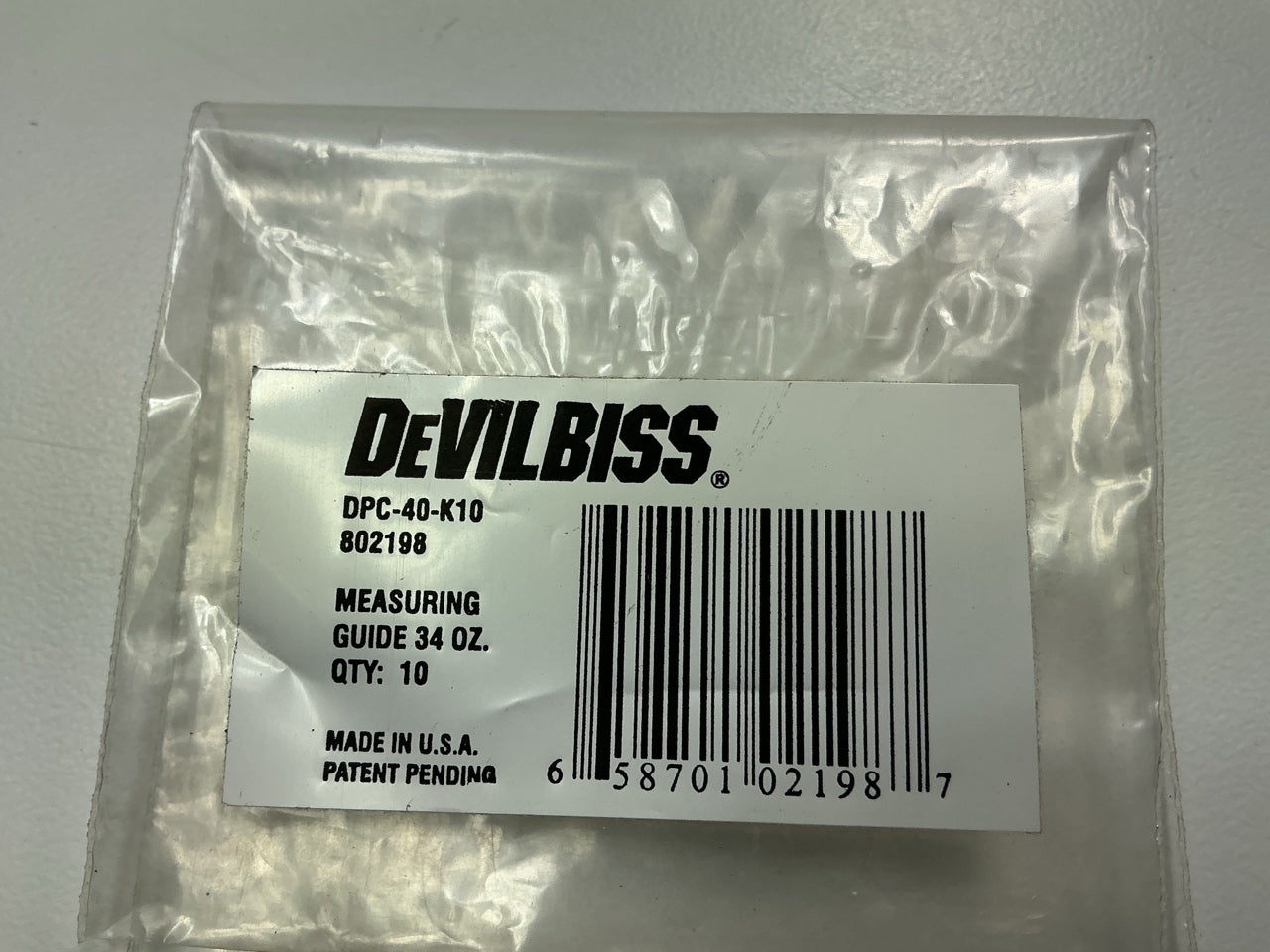 DEVILBISS DPC-40-K10 802198 Disposable Measuring Guide Inserts 34 Oz, 10 / Pack
