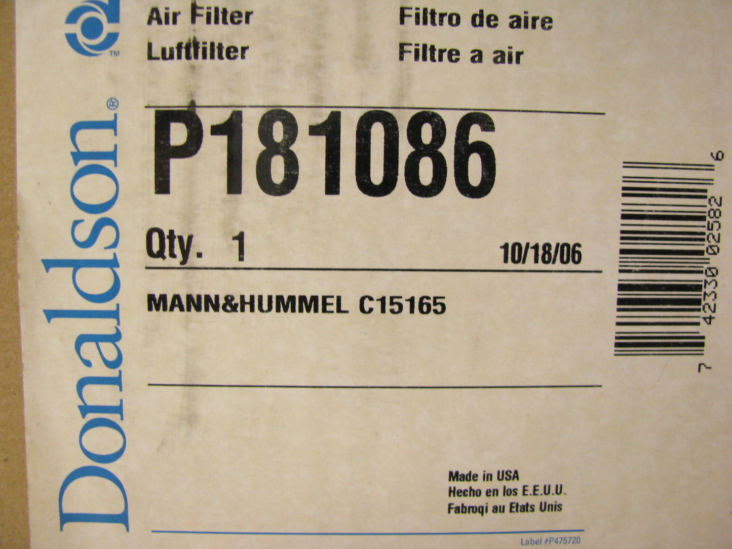 Donaldson P181086 Air Filter Replaces: PA3759 AF1865 CA3925 CA4862 A137 A57070