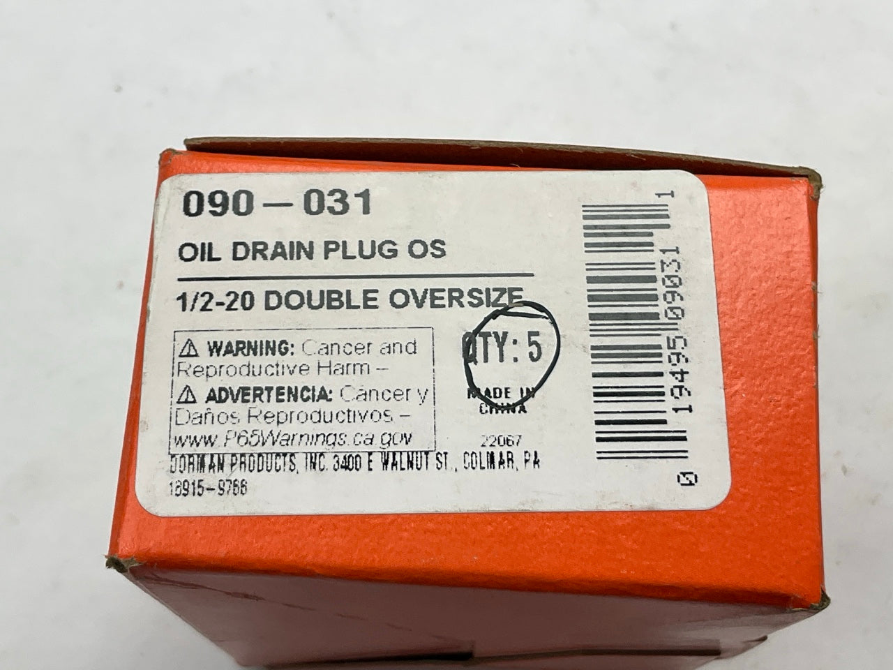 (5) Dorman 090-031 Oil Drain Plugs - 1/2-20 Double Oversize