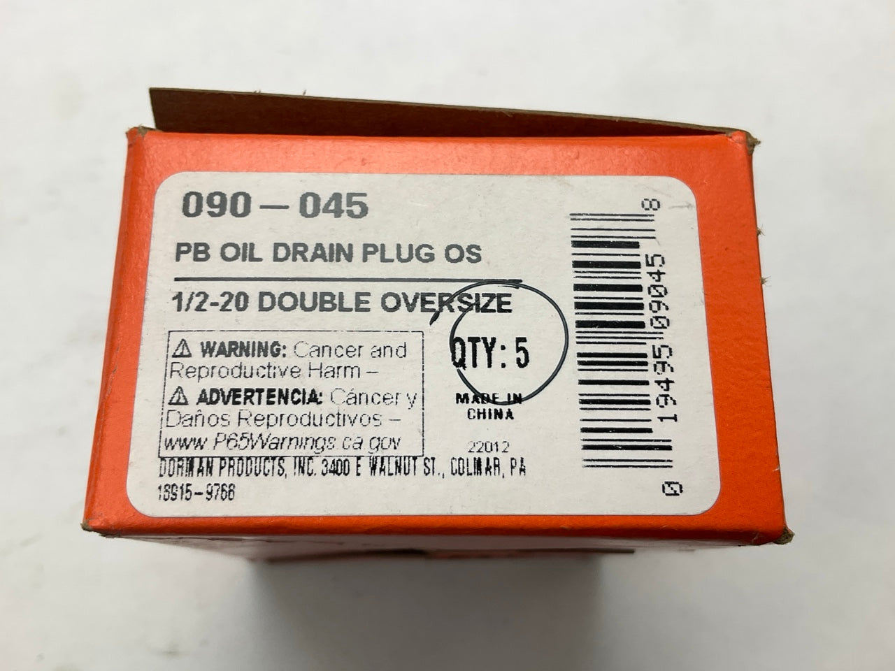 Dorman 090-045 Oil Drain Plug Piggyback, 1/2-20 Double Oversize, 5 / Pack