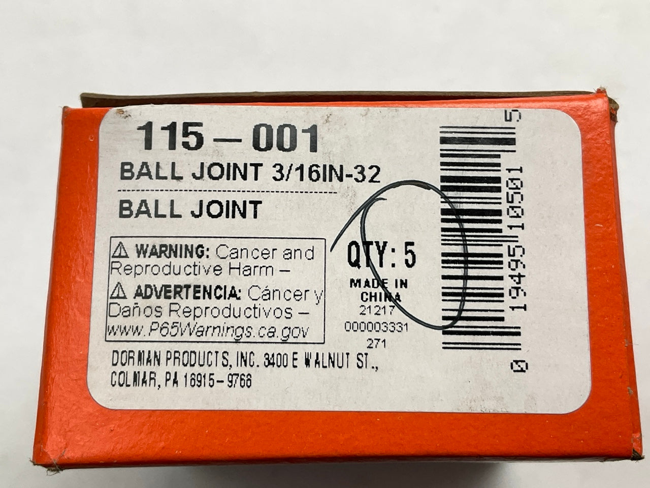 (5) Dorman 115-001 Carburetor Throttle Ball Joint, 3/16-32