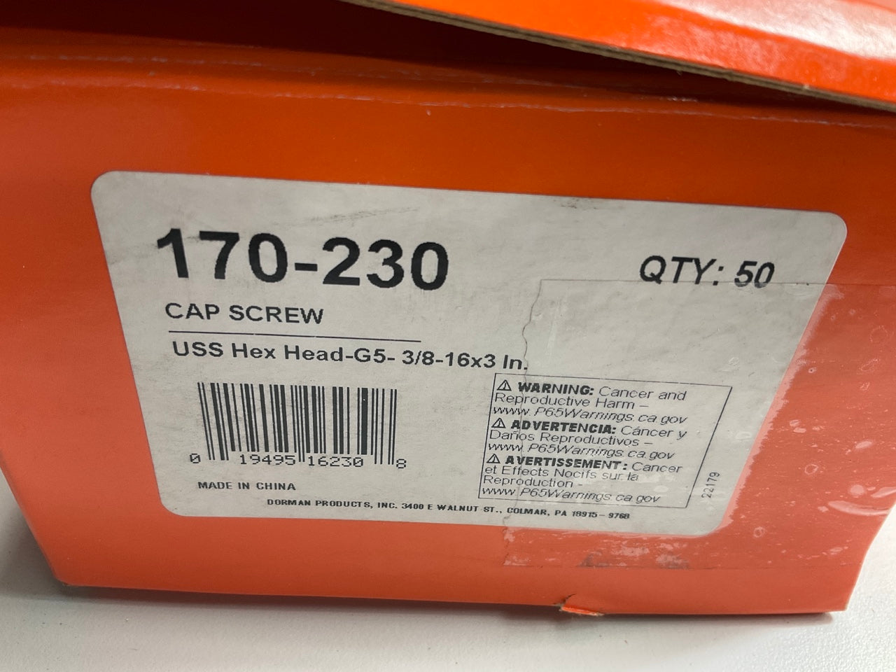 50 PACK - Dorman 170-230 Cap Screw Hex Head Bolts, Grade 5, 3/8-16 X 3''