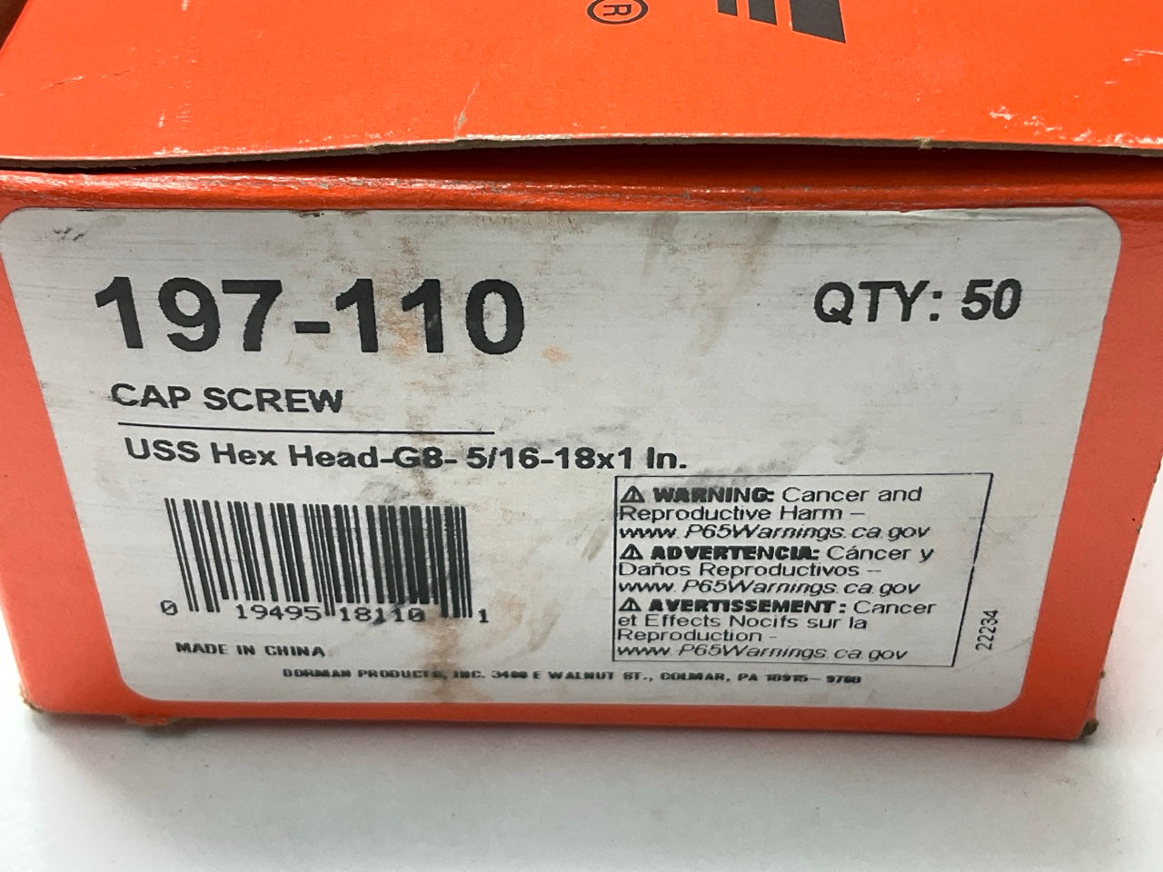 Dorman 197-110 Cap Screw Hex Head Grade 8 Bolts 5/16-18 X 1 In. (Pack Of 50)