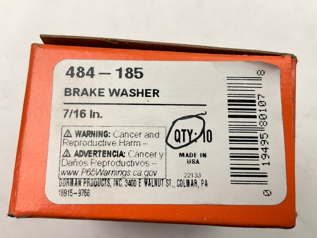 (10) Dorman 484-185 Brake Hydraulic Hose Caliper Bolt Banjo Bolt Washers