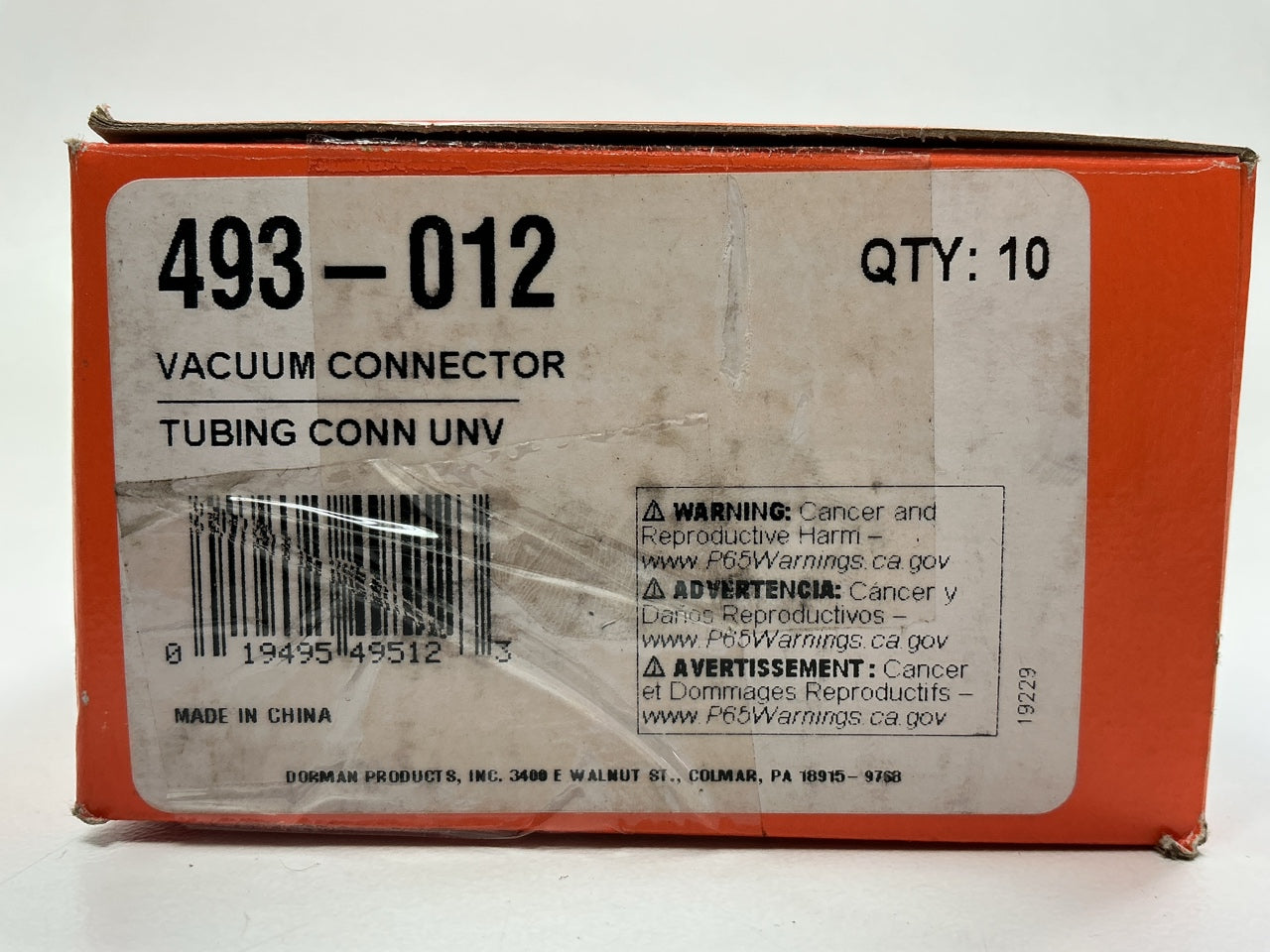 (10) Dorman 493-012 - 1/8'', 1/4'', 3/8'' Hard Vacuum Tubing Connector