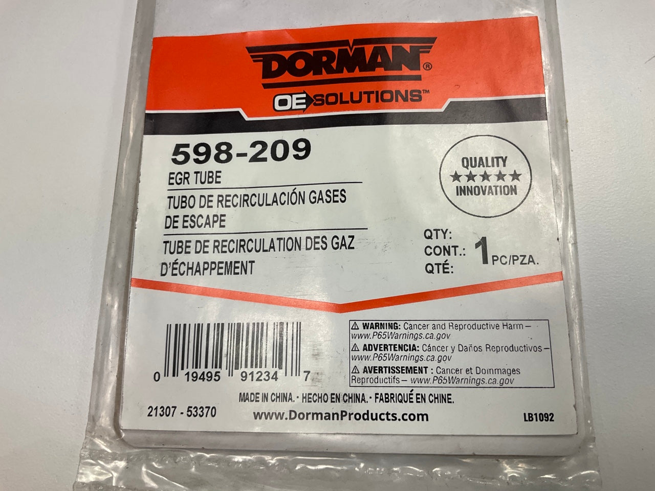 Dorman 598-209 Exhaust Gas Recirculation (EGR) Line Connector Emissions Tube