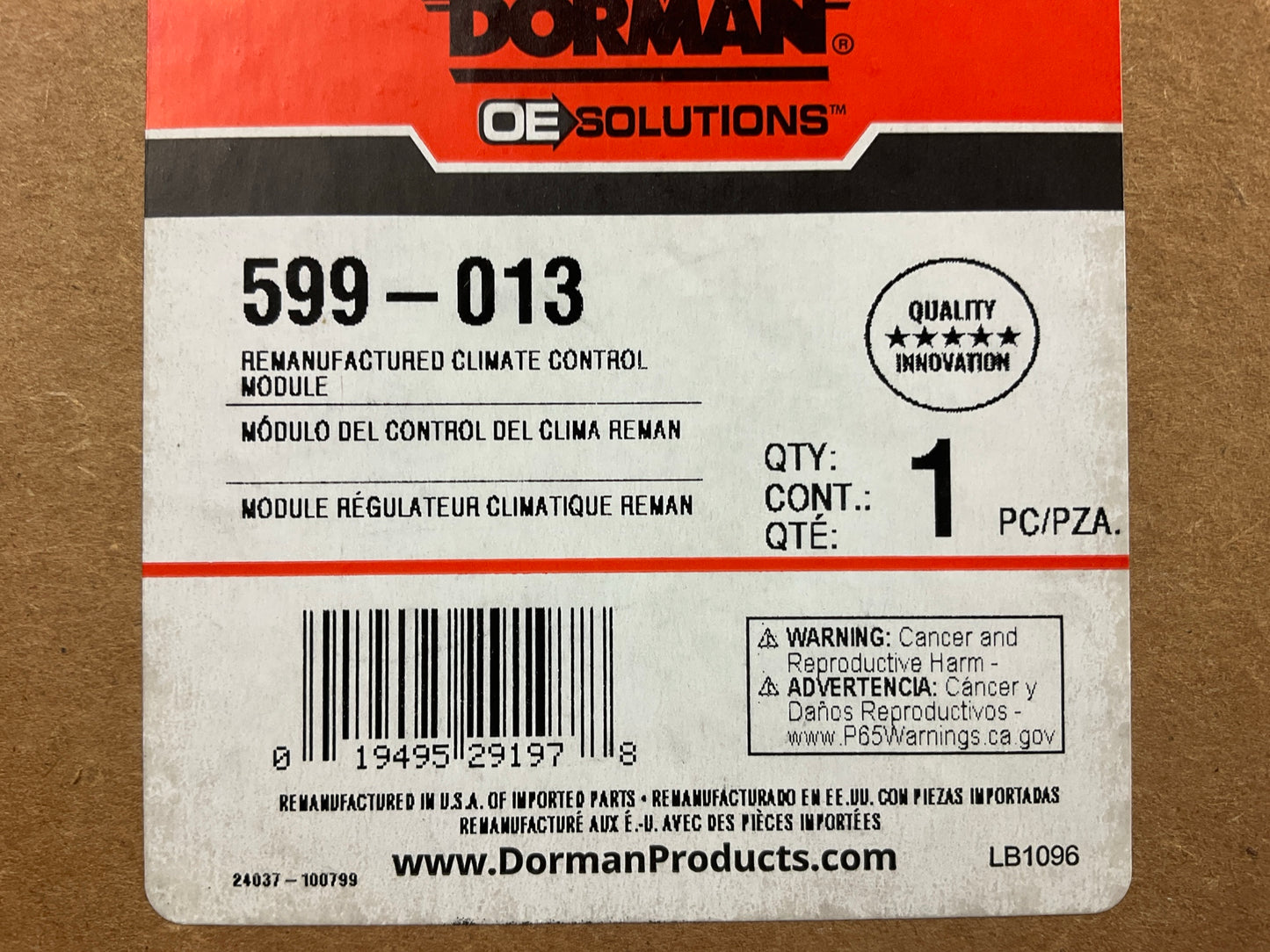 Reman. Dorman 599-013 Climate Control Module A/C Switch