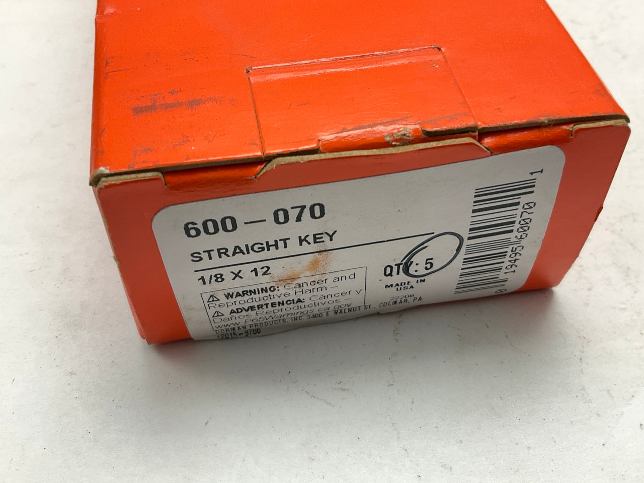 (5) Dorman 600-070 Straight Key - Width-1/8'' Length-12'' Height - 1/8''