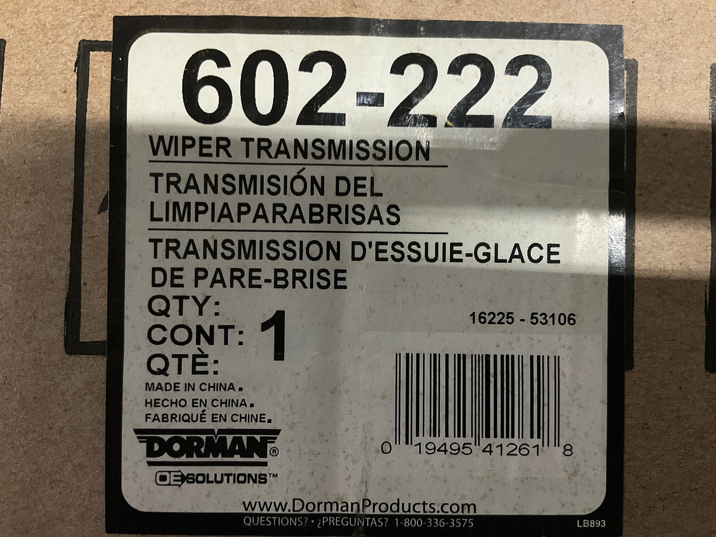 Dorman 602-222 Windshield Wiper Transmission Linkage & Motor