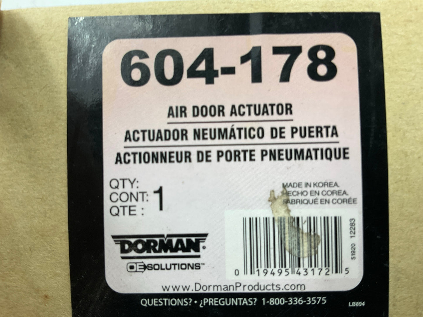 Dorman 604-178 Main HVAC Blend Door Actuator 15844241, 22737144
