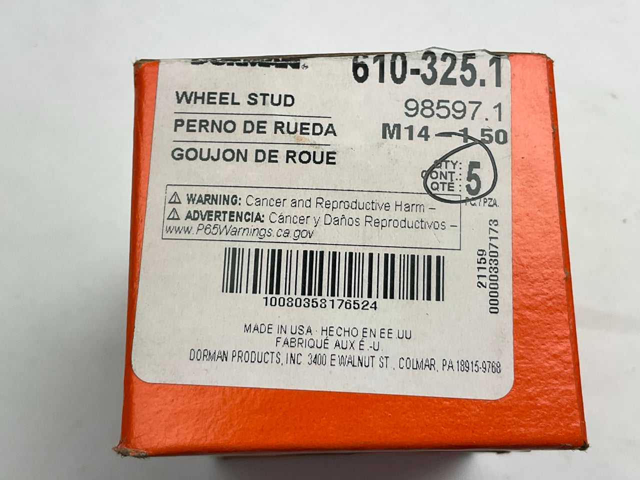 (5) Dorman 610-325 Wheel Lug Studs