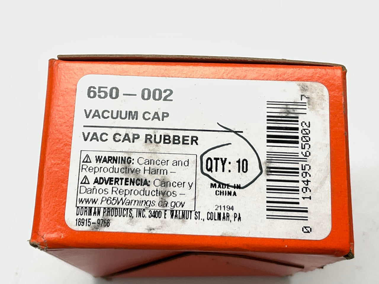 (10) Dorman 650-002 3/16'' Rubber Vacuum Caps