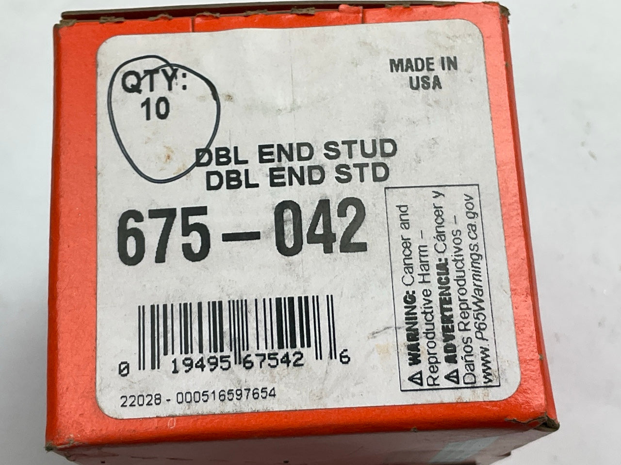 (10) Dorman 675-042 Double Ended Stud - 7/16-14 X 13/16'' And 7/16-20 X 1''