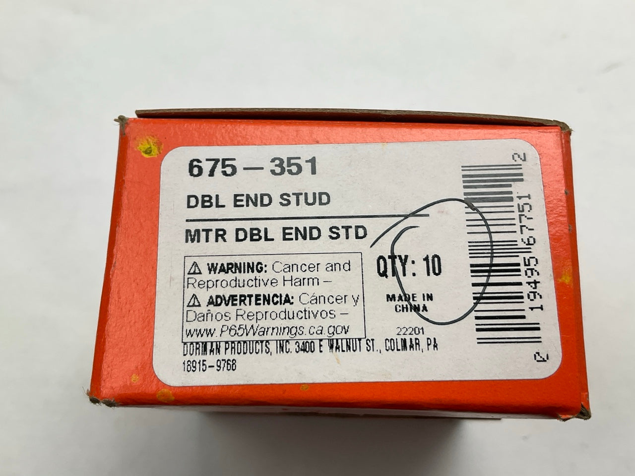 Dorman 675-351 Double Ended Stud - M10-1.50 X 27mm And M10-1.50 X 12mm, 10 Pack