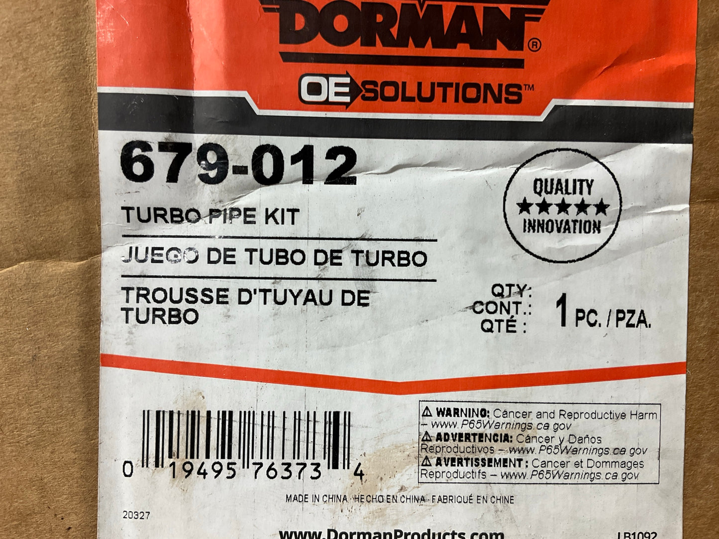 MISSING GASKET Dorman 679-012 Left Turbocharger Up Pipe 3C3Z6K854DA, 1843901C91