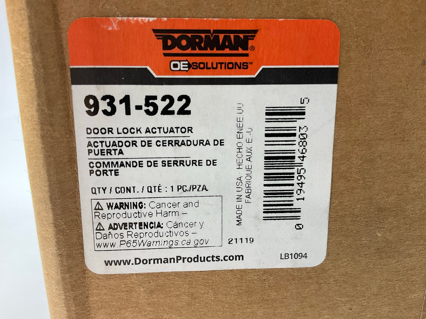 Dorman 931-522 Front Left Door Lock Actuator For 2007-2013 Acura MDX