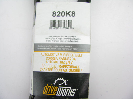 Drive Works 820K8 Serpentine Belt - 1.12'' X 82.50'' - 8 Ribs