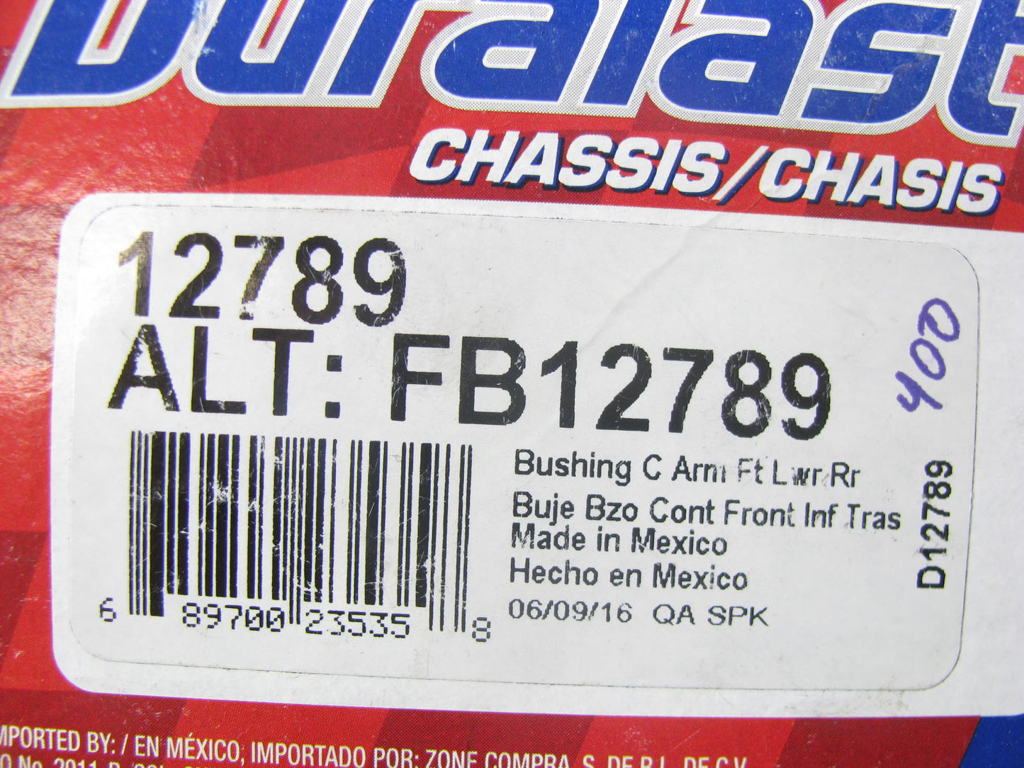 Duralast 12789 Suspension Control Arm Bushing - Front Lower Rearward