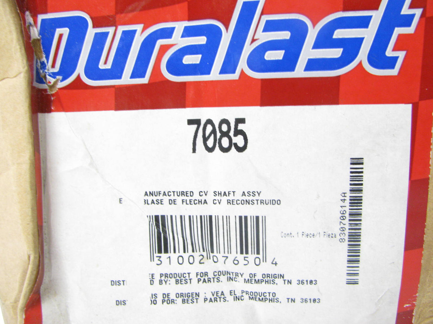 REMAN. Duralast 7085 CV Axle Shaft Assembly - Front Left, Automatic Trans.