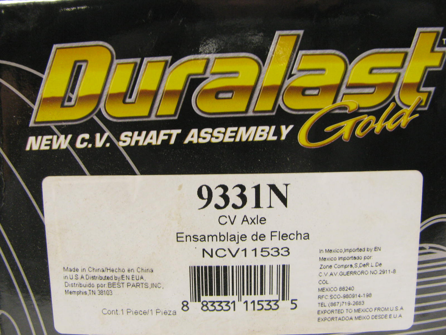 Duralast 9331N Auto Trans CV Axle Shaft Assembly - Front Left