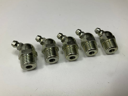 (5) Edelmann 628000 Grease Fitting 67-1/2 Degree Elbow 1/4'' Male Pipe Thread