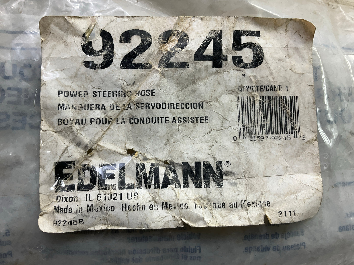 Edelmann 92245 Power Steering Pressure Hose For 1999-2005 Hyundai Sonata