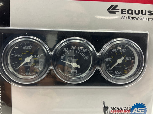 Equus 6100 1-1/2'' Triple Gauge Set: Water Temp, Volt, Oil Pressure Black Gauges