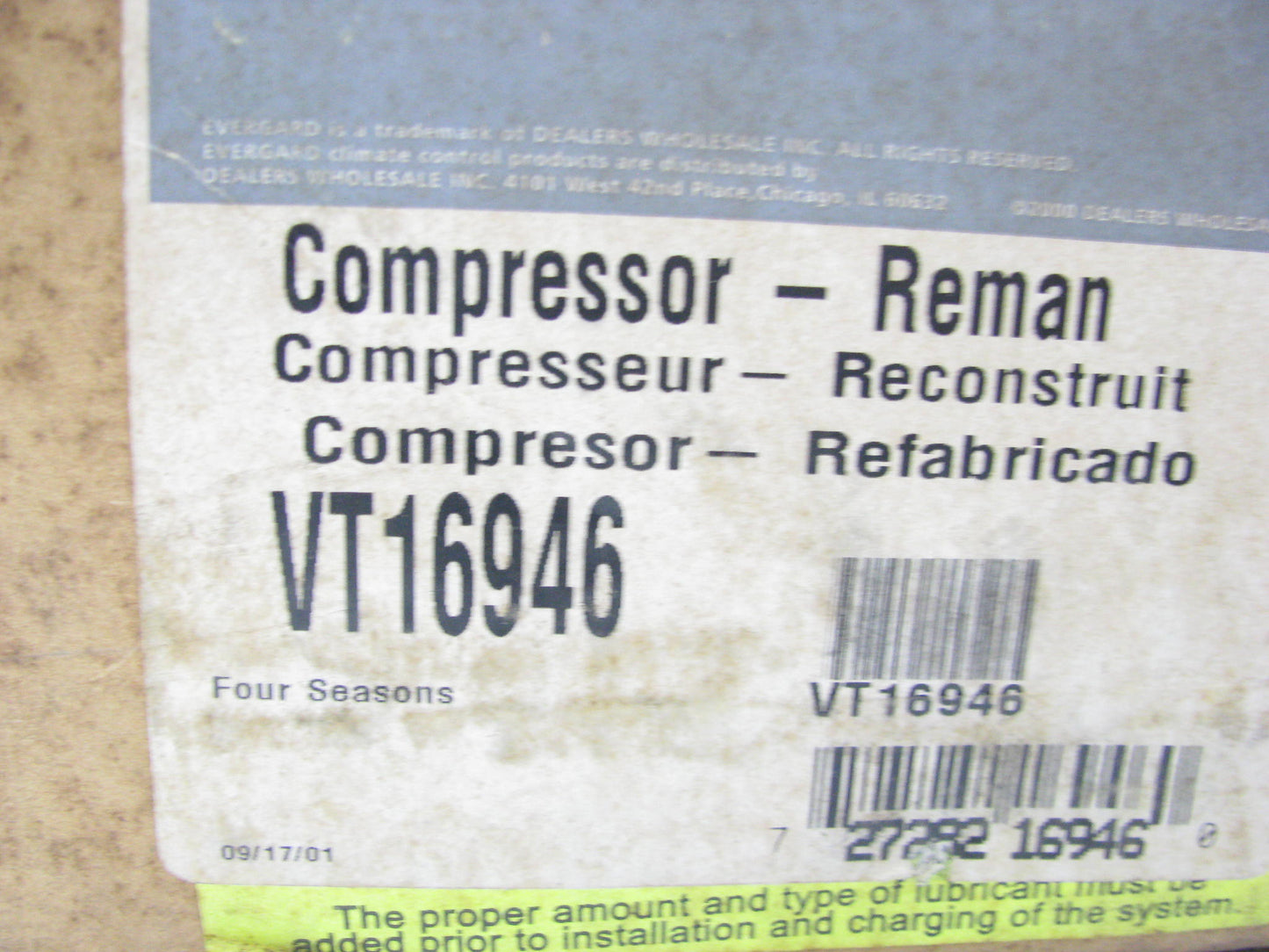 REMAN - Evergard VT16946 A/C Compressor - 1992-1993 Cadillac DeVille, 92 Allante