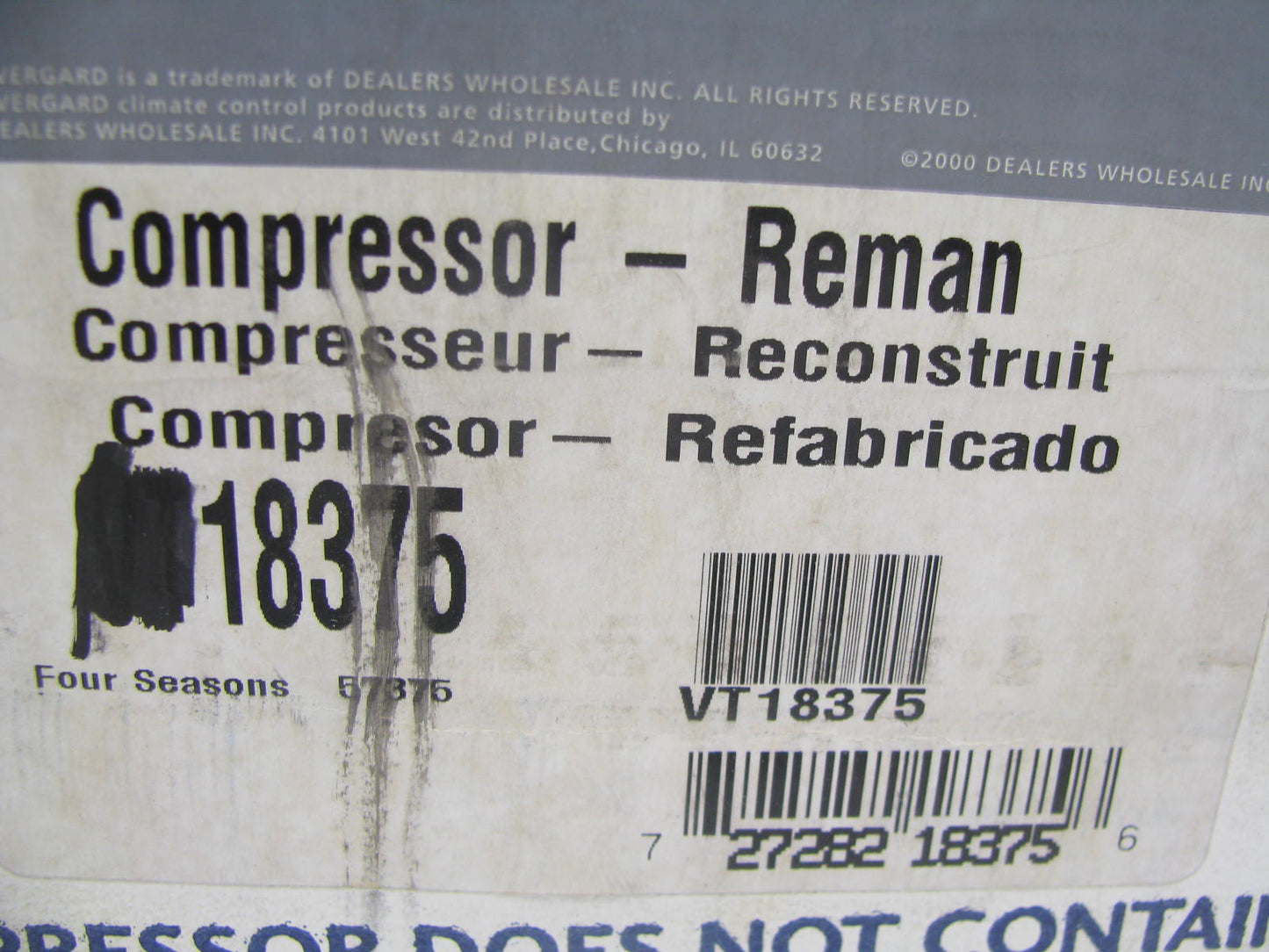 REMAN Evergard VT18375 A/C Compressor W/o Clutch