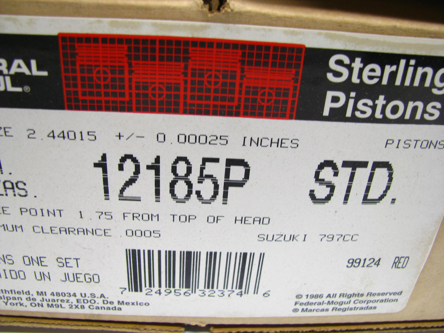 (4) Federal Mogul 12185P Engine Pistons - STD Size - for Suzuki F8A 0.8L 797cc