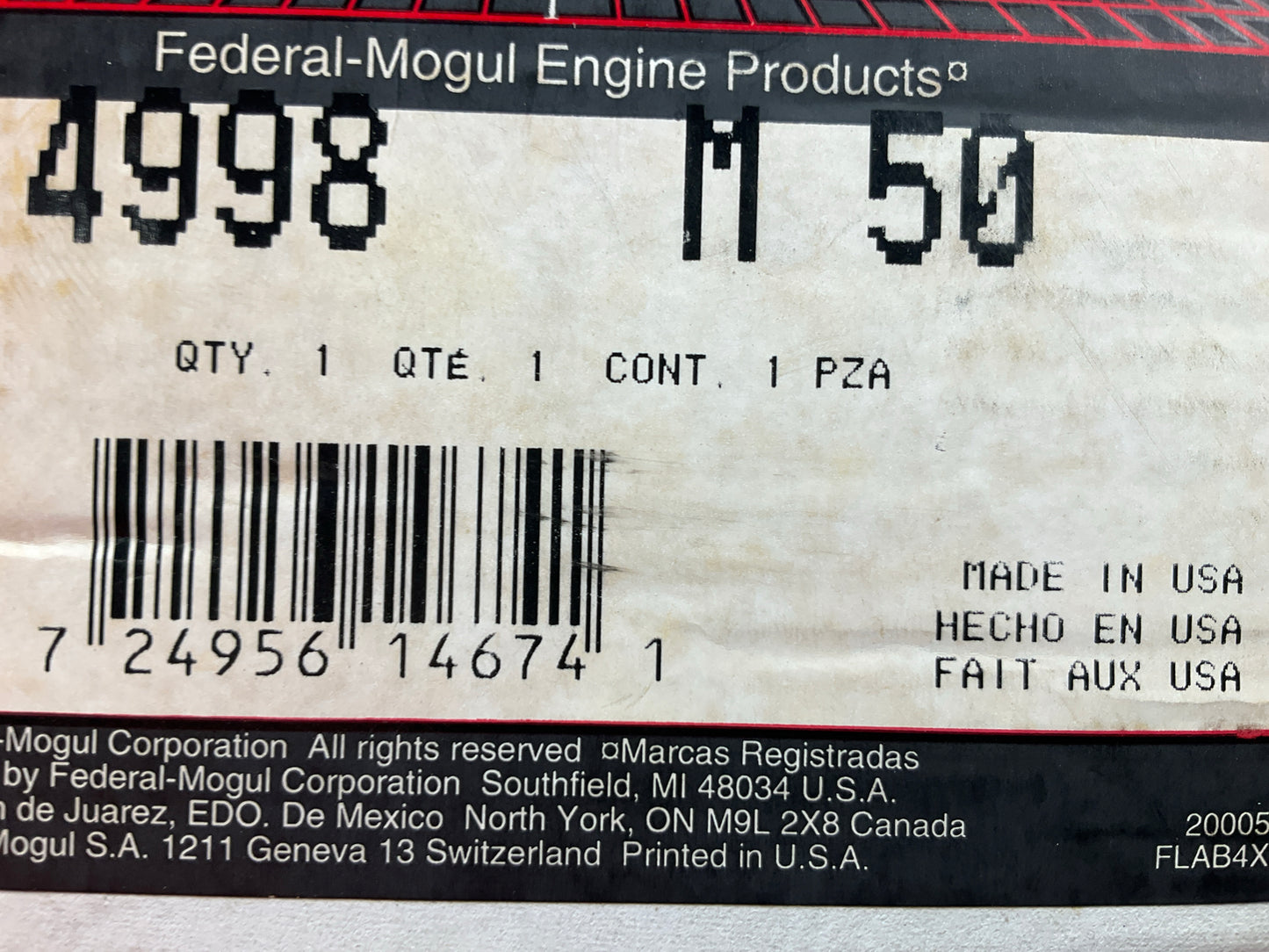 Federal Mogul 4998M-50 Engine Main Bearings .050'' For CAT D343 G343 1693