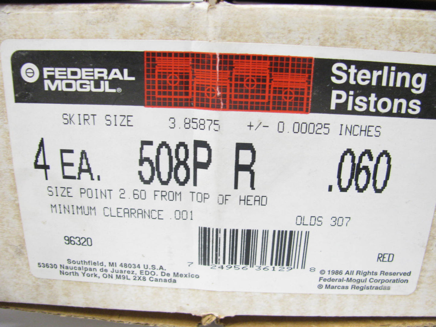 (4) Federal 508PR-060 Right Bank Engine Piston .060'' 1985-1990 Oldsmobile 307-V8