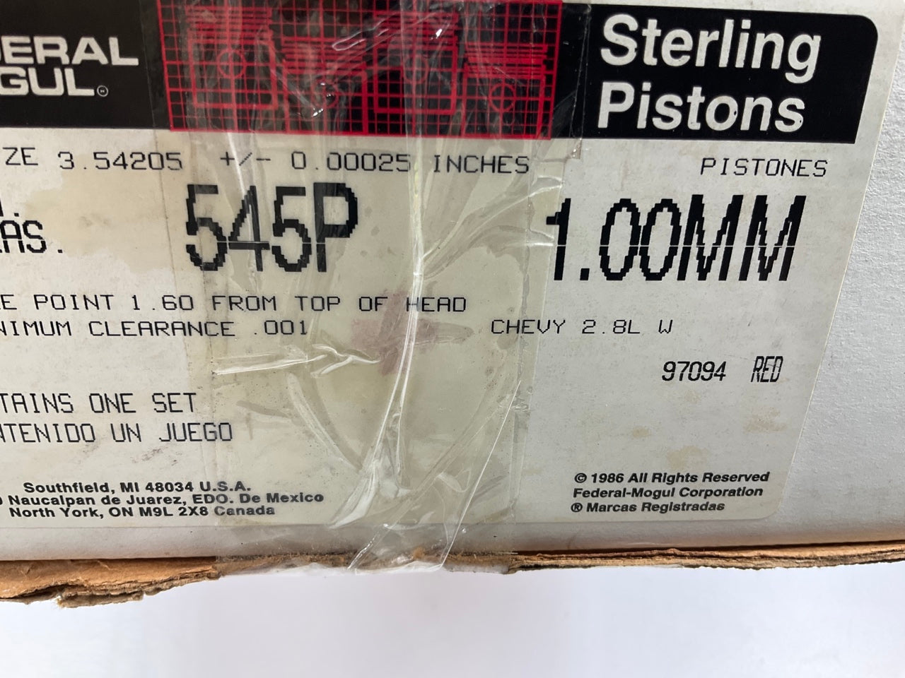 (6) Federal Mogul 545P-1MM Engine Piston 1.00mm 1988-1989 GM 2.8L-V6