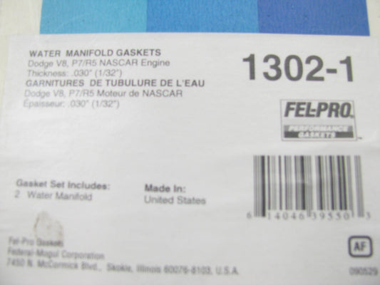 Fel-pro 1302-1 Performance Water Manifold Gasket Set For Dodge V8 P7/R5 Nascar
