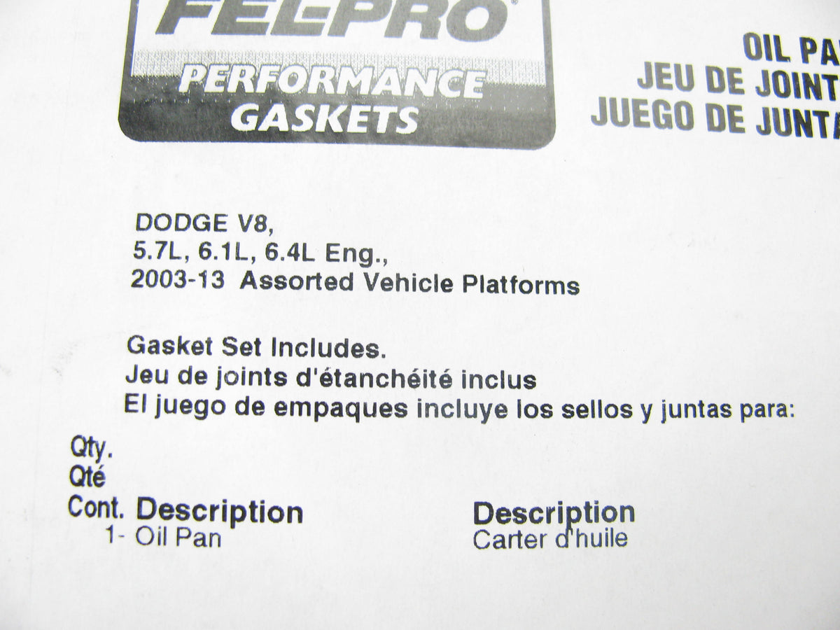 Fel-Pro Performance 1896 Engine Oil Pan Gasket For 2009-22 Dodge 5.7L 6.1L 6.4L