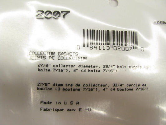 Fel-pro Performance 2007 Collector Gasket , Round, Steel Core 7-Hole, 2.875'' ID
